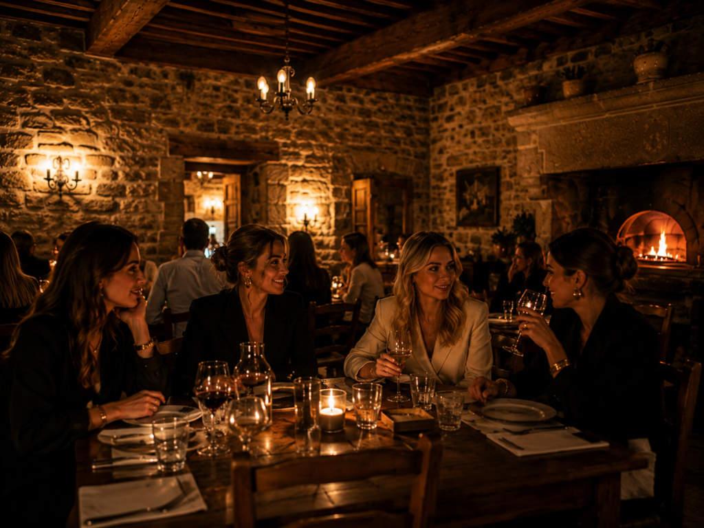 Ambiance de trattoria populaire à Chaudes-Aigues autour du feu