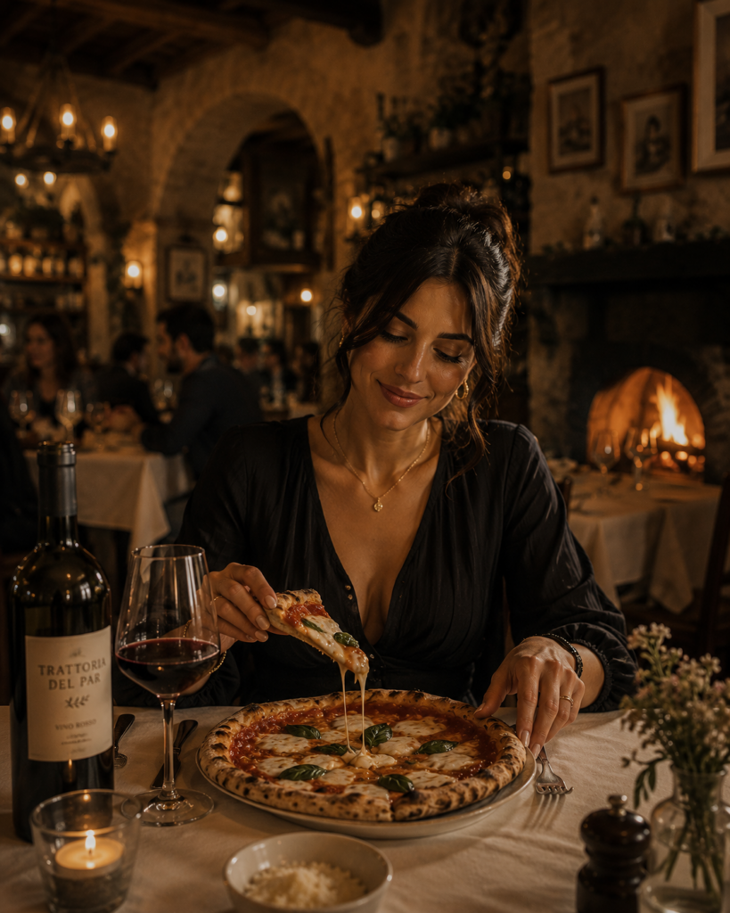 Pizza napolitaine dans une trattoria chaleureuse à Chaudes-Aigues