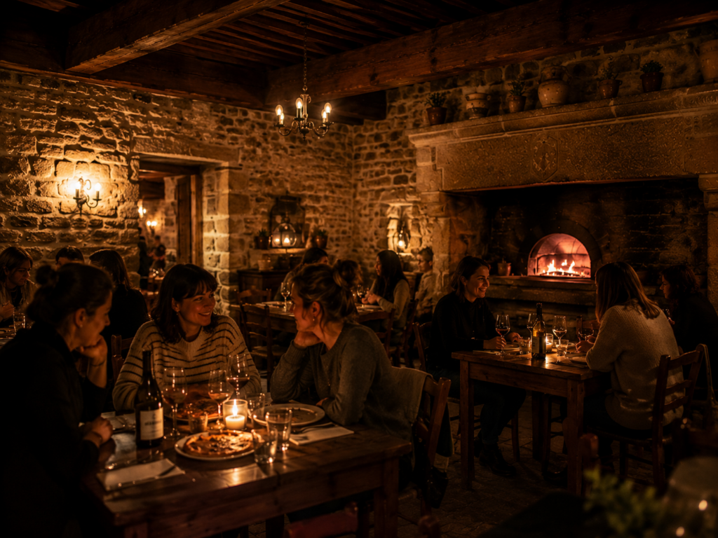 Clientes dans une trattoria chaleureuse à Chaudes-Aigues