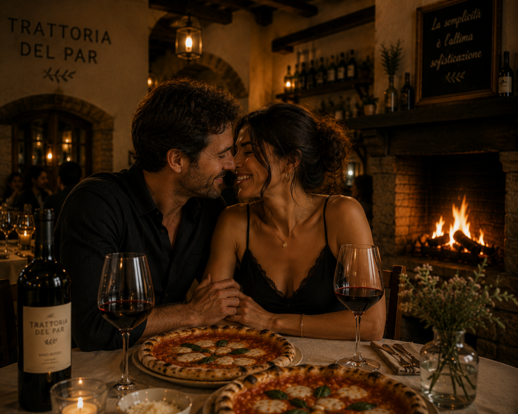 Couple dans une trattoria romantique à Chaudes-Aigues